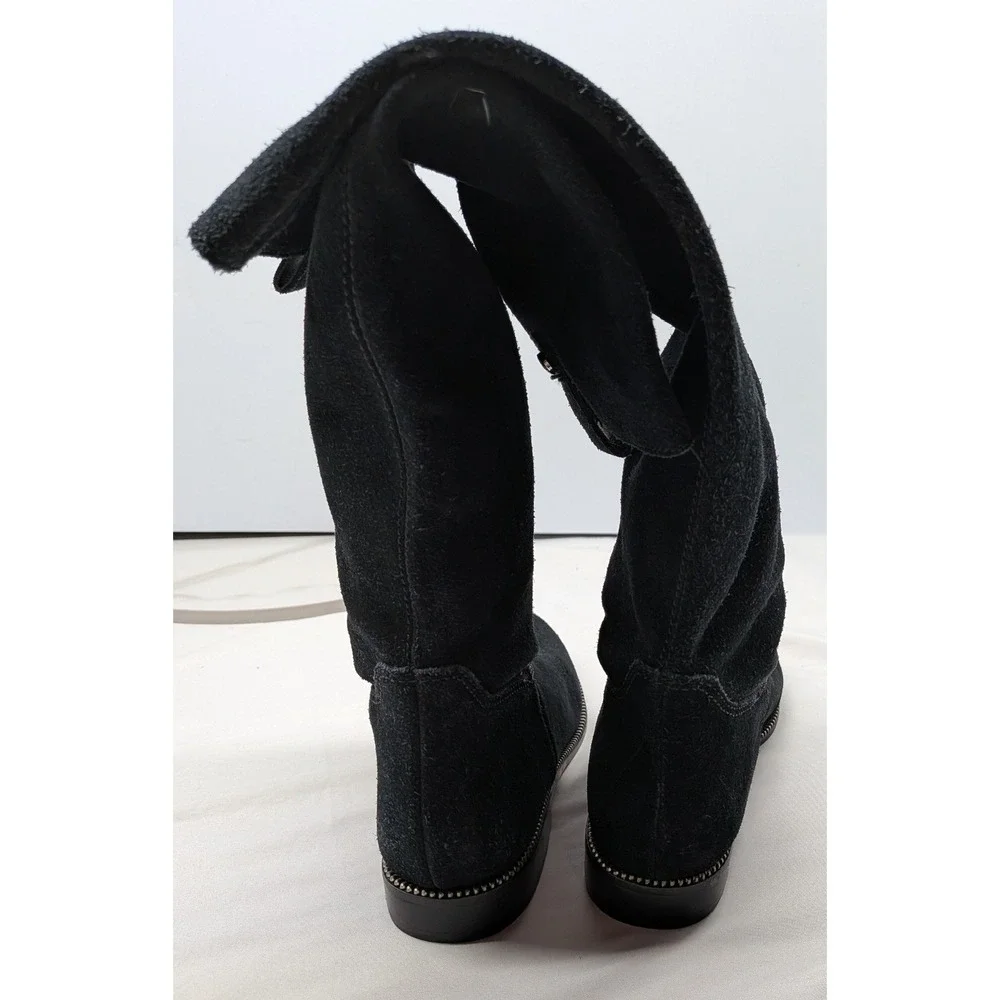Michael Michael Kors Black Suede Tall Boots Silver Chain Trim Womens 6M